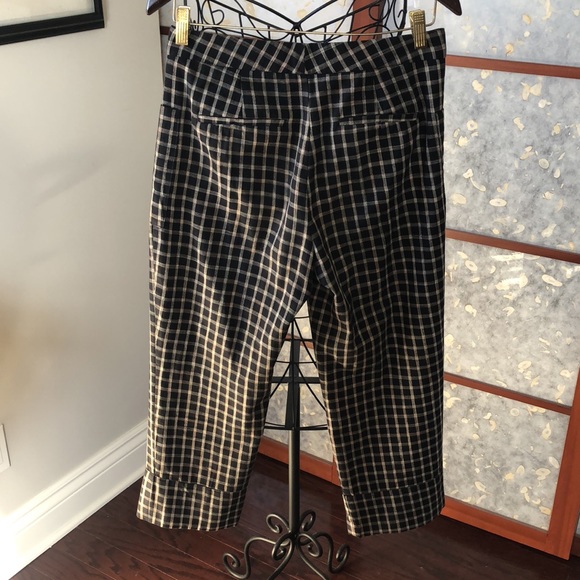 ZARA BASIC plaid print wide leg cropped pants - black & Ivory (Sz. Small) - Picture 2 of 8